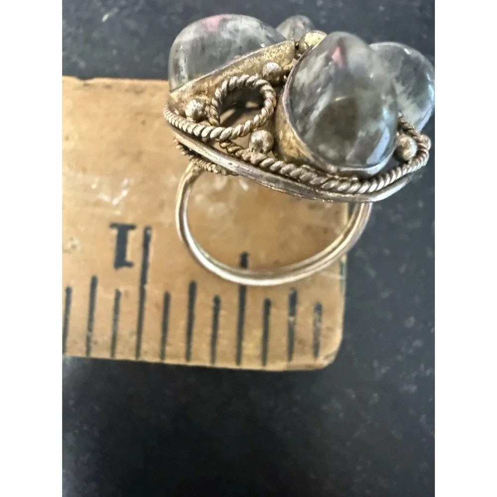 Vintage Sterling Silver Labradorite Cluster Ring Size 8 Artisan Statement